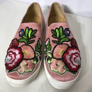 Dirty Laundry Floral Embroidered Rose Satin Flats
